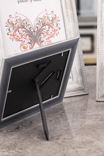 Seniste Berlin Mini Decorative Picture Frame White Antique With Adjustable Legs - Can Be Hanged on the Wall 10x15 Cm