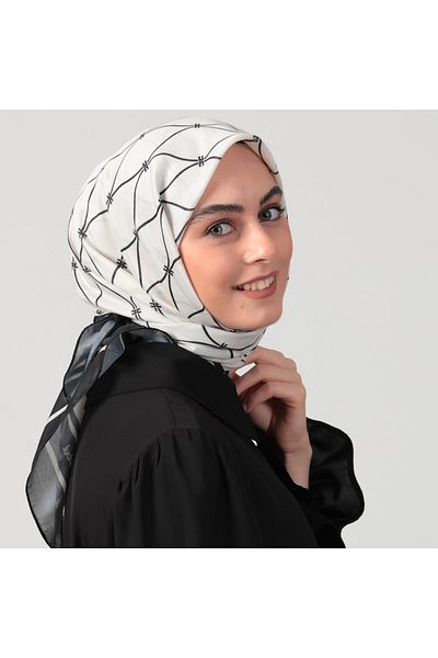 ipekistanbul Eșarfă din mătase din bumbac - model ondulat - alb
