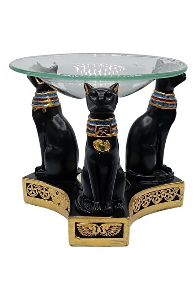 Dünyadan Hediyeler Mısır Kedisi Buhurdanlık Cam Hazne Antik Polyester Biblo