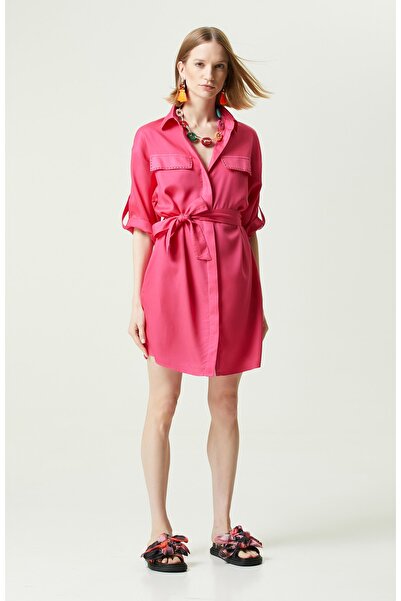 Network Pembe Kısa Kollu Denim Elbise