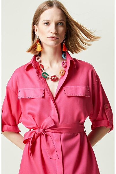 Network Pembe Kısa Kollu Denim Elbise