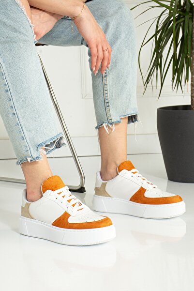 Ayax Portocaliu Bej Talpă ușoară cusută cu șireturi Pantofi de damă cu branț ...