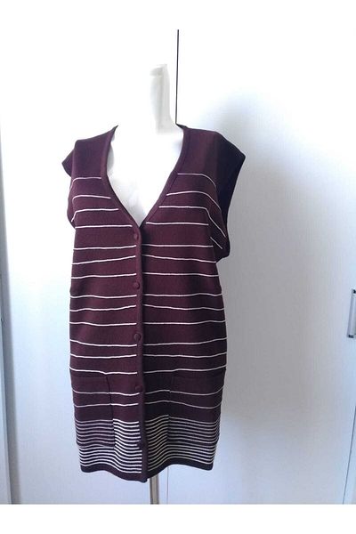 anne moda ankara Large Size Burgundy Color Wool Blended Winter Steel Knitted Vest