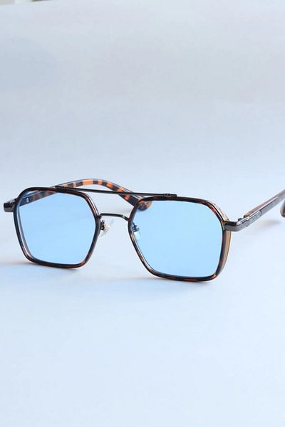 LOOKUP Unisex Leopard Frame Blue Glass Square Rectangle Vintage-retro Sunglasses