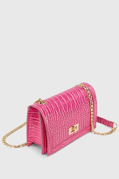 Housebags Geantă de damă cu lanț roz, cu blocare, cu model de crocodil, 224