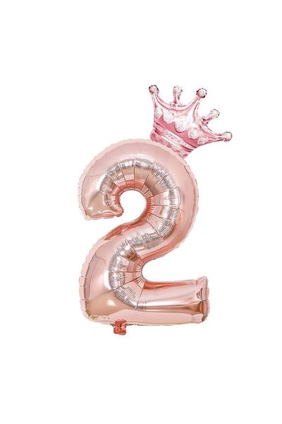 Patladı Gitti 2 Rose Gold Numbers and King Crown Foil Balloon Birthday Party Celebration Set