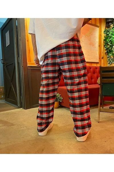 ellevana Plaid Transitional Patterned Oversize Unisex Women Men Red Navy Blue White Colored Sweatpants