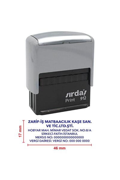 Sırdaş Firma Kaşesi 912 (46x17 Mm) Mavi Keçeli Otomatik Kaşe