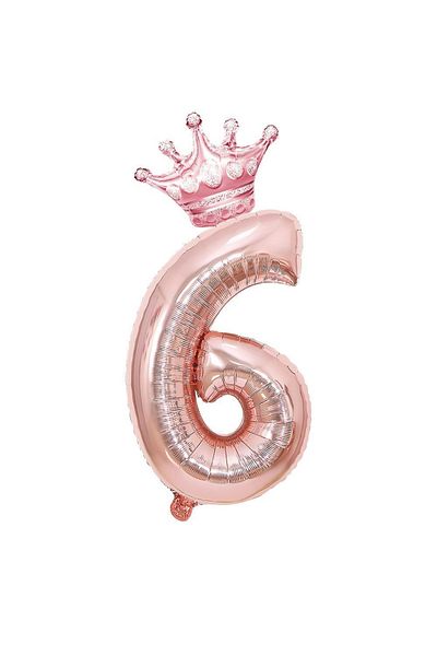 Patladı Gitti 6 Rose Gold Numbers and King Crown Foil Balloon Birthday Party Celebration Set