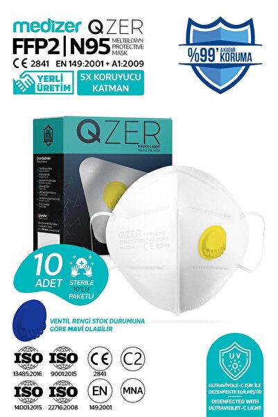 Medizer Qzer Beyaz 5 Katlı Ventilli Ffp2 Nr N95 Maske 10 Adet