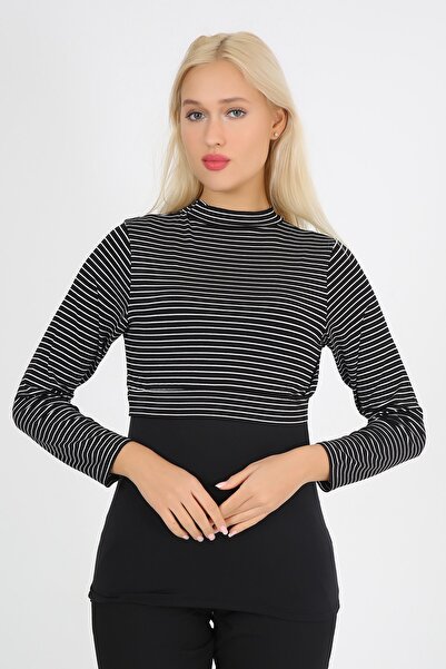 ModaCanel Μόδα μπλούζα Canel Crop Lycra Μαύρο και άσπρο ριγέ εσώρουχο