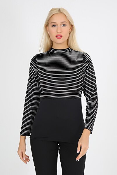 ModaCanel Μόδα μπλούζα Canel Crop Lycra Μαύρο και άσπρο ριγέ εσώρουχο