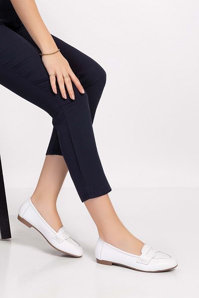 Gondol Mocasnic de damă din piele naturală Balerina Anl.6184 - Alb - 39