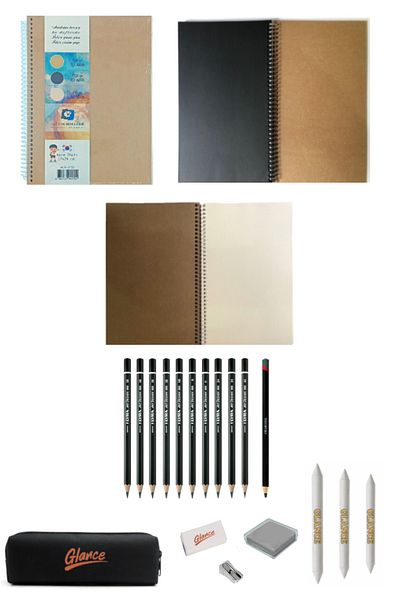 GLANCE Alex Schoeller Karma Notebook 75 Sheets 17x24cm Sketch Drawing Set with Lyra Graduated Pencil Bag
