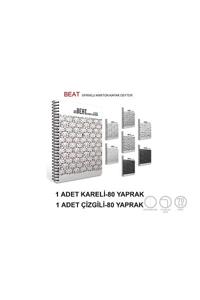 Gıpta Beat Spiral Notebook 80 Yp (1 Striped + 1 Checked)