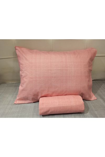 ŞENER HOME Cotton Double Fitted (Elastic) Bed Sheet 2 Pieces Cover Pillow Case 160X200 cm - Salmon