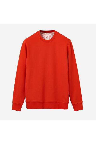 Sweatshirt %100 Organik Pamuk Bisiklet Yaka 3 Iplik Kalın Kumaş Turuncu Erkek