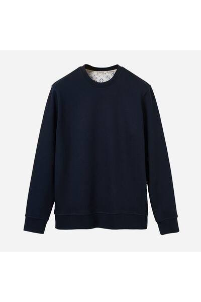 Sweatshirt %100 Organik Pamuk Bisiklet Yaka 3 Iplik Kalın Kumaş Lacivert Kadın
