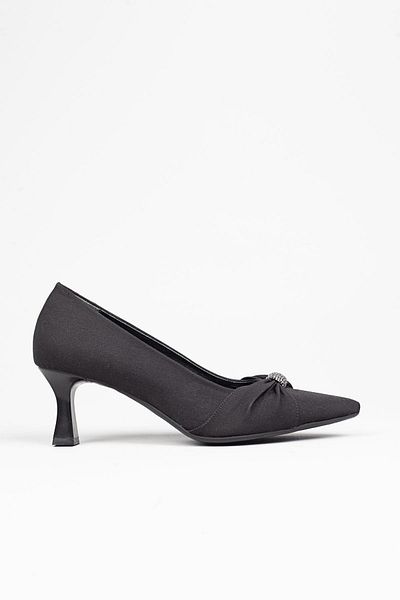 Adım Adım Women's Stone Detailed Black Satin Classic Heeled Shoes