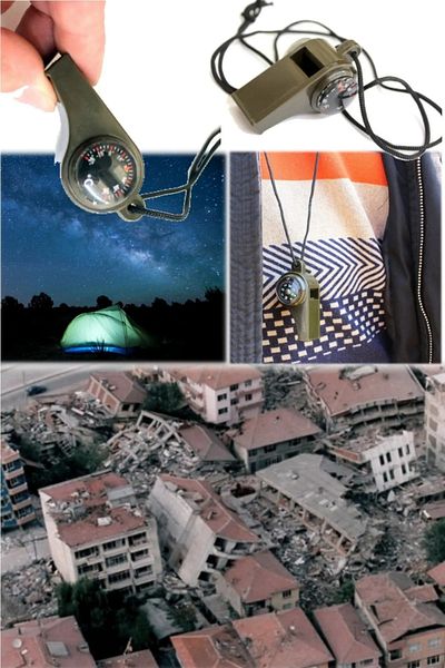 Sezen Σφυρίχτρα με θερμόμετρο Χακί Πυξίδα Scout Survival Κρεμαστό κορδόνι σφυρίχτρα