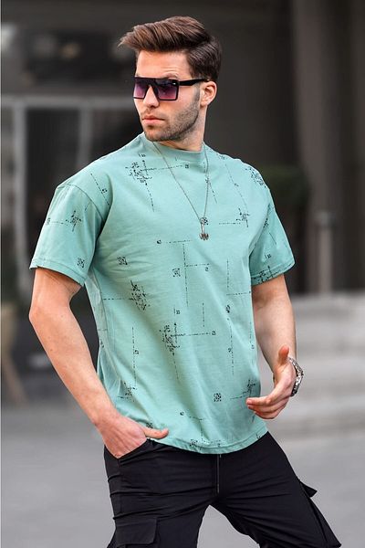 Madmext Ανδρικό μπλουζάκι Mint Green Crew Neck με στάμπα 6093