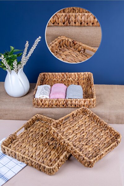 Çavdar Group 3'lü Kare Kulplu Hasır Düzenleyici El Örmesi Hasır Organizer Dek...