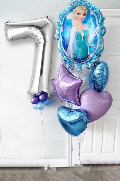 PARTİAVM Frozen Elsa Gümüş Rakamlı Balon Seti Karlar Kraliçesi Elsalı Balon S...