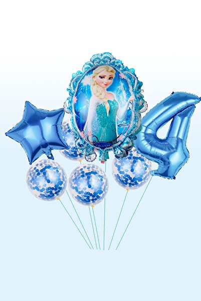 PARTİAVM Frozen Elsa Mavi Rakamlı Balon Seti Konfetili Şeffaf Balonlu Karlar ...