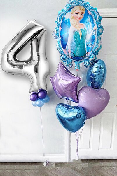 PARTİAVM Frozen Elsa Gümüş Rakamlı Balon Seti Karlar Kraliçesi Elsalı Balon S...