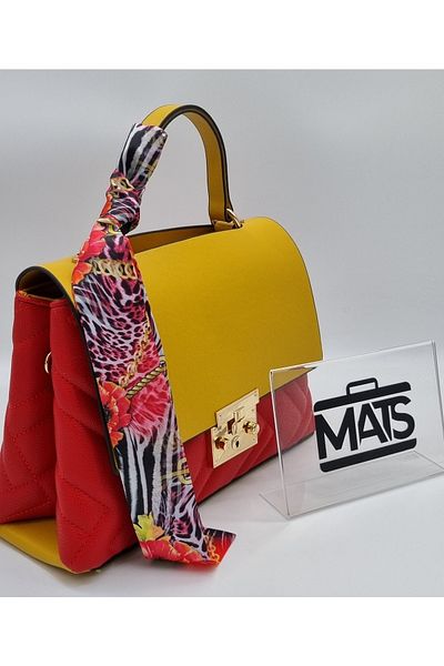 DSN Covered Lockable Scarf Accessory Hand and Shoulder Bag Mustard Red