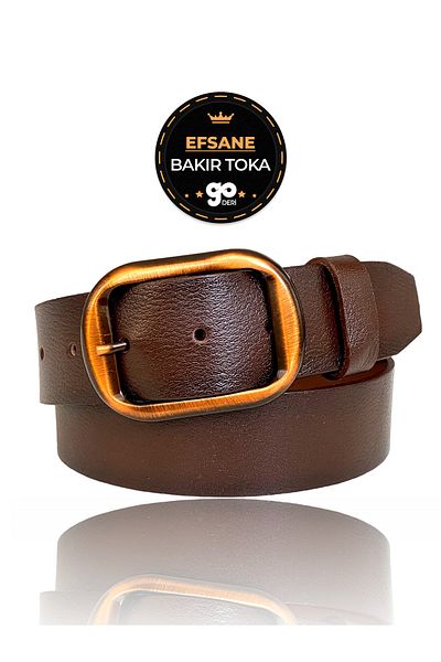 GoDeri 100% Genuine Leather, Legendary Copper Color Buckle, Dark Brown Women's Jeans Belt 4 Cm=23-copper
