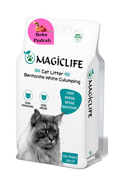 MAGIC LIFE 20 Lt Ince Tane Pudra Kokulu Beyaz Bentonit Kedi Kumu.