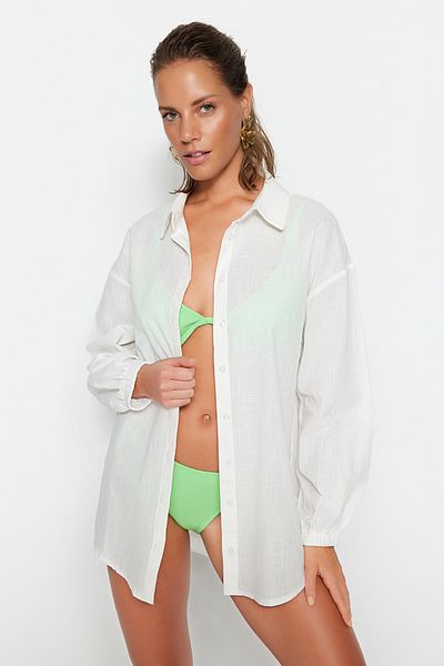 Trendyol Collection Fehér szőtt léggömb ujjú 100% pamut stranding TBESS23GO00015