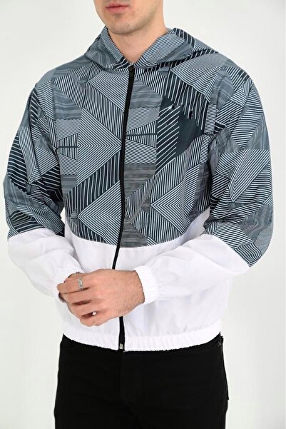 Be Original Unisex αδιάβροχο αντιανεμικό παλτό για προπόνηση τρεξίματος γκρι ριγέ