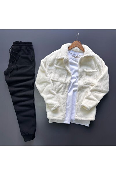 Combineman35 Σετ αθλητικής φόρμας Relaxed Fit Λευκή και Μαύρη βελούδινη