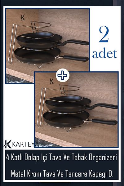 KARTEYA 1.Quality 2 Pieces Metal Chrome Pan Rack Organizer Rack Granite Pan Organizer Kitchen Rack