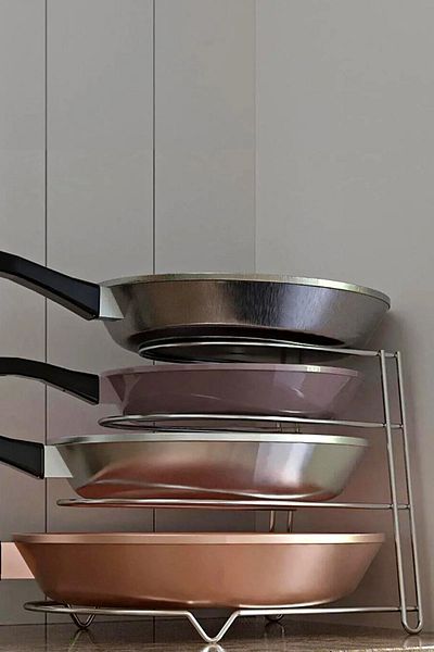 KARTEYA 1.Quality 2 Pieces Metal Chrome Pan Rack Organizer Rack Granite Pan Organizer Kitchen Rack