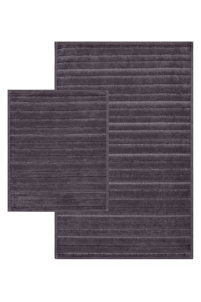 Bluenity Anthracite Natural Cotton Bath Rug Set - 60X100 50X60 cm