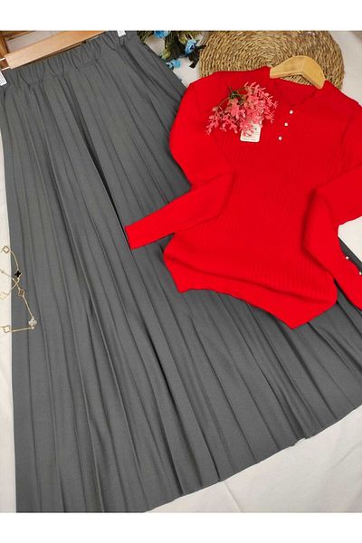 ALMİNA Half Lined Crepe Fabric Pleated Skirt