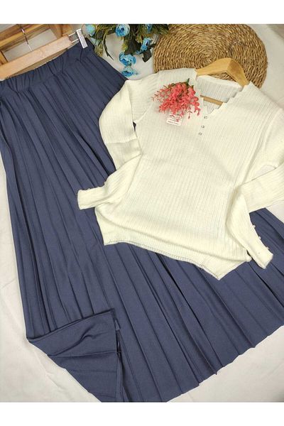 ALMİNA Half Lined Crepe Fabric Pleated Skirt