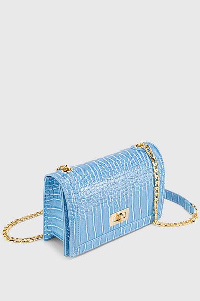 Housebags Dámská modrá řetízková uzamykatelná crossbody kabelka s krokodýlím vzorem 224