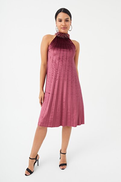 Hanna's by Hanna Darsa Kadın Bordo Yakası Boru Boncuk Işlemeli Pilisoley Kadi...