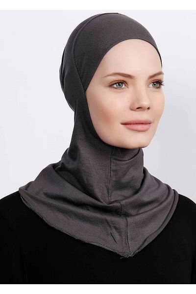Ecardin Large Hijab Bonnet - Practical Neck Collar Lycra Hijab Women's Ready Flexible Sports Hijab - anthracite