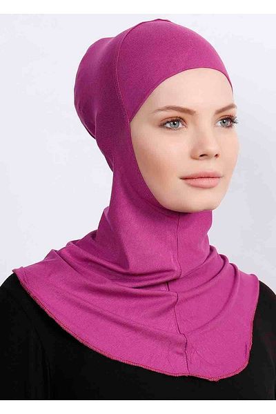 Ecardin Large Hijab Bonnet - Practical Lycra Hijab with Neck Collar Women's Ready Flexible Sports Hijab - Lavender