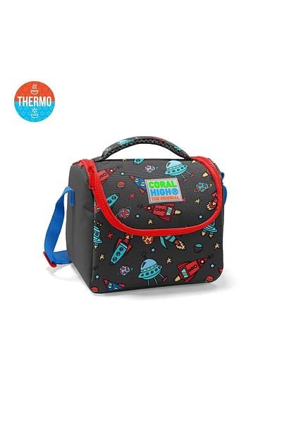 Coral High Kids Dark Gray Red Space Patterned Thermo Lunchbox 11808
