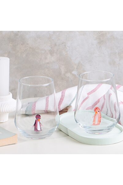 ADAMODART Penguen Cam Figürlü Su Bardağı 6'lı Set