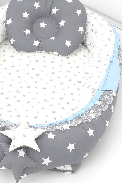 Umaybebek Babynest, Baby Sleeping Bed 0-2 Years - Cotton Fabric - Dark Gray Blue