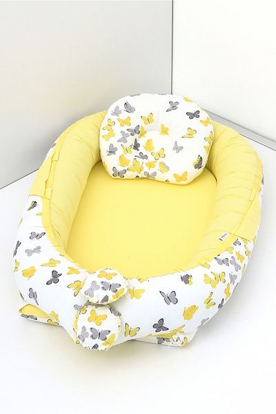 Umaybebek Babynest، سرير نوم للأطفال 0-2 سنة - قماش قطني - فراشة صفراء