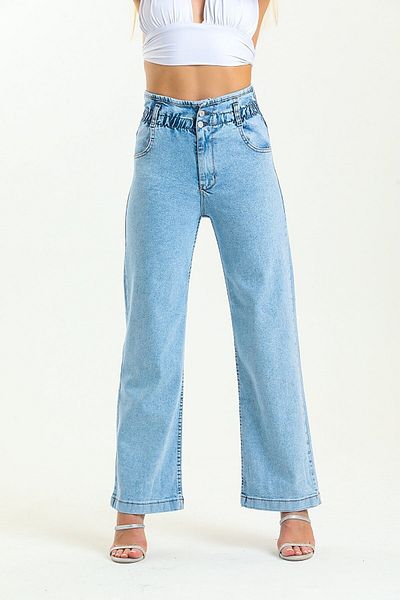 MAKRAS EXCLUSIVE Pantaloni de jeans cu picioare largi, cu centură din Lycra, albastru gheață