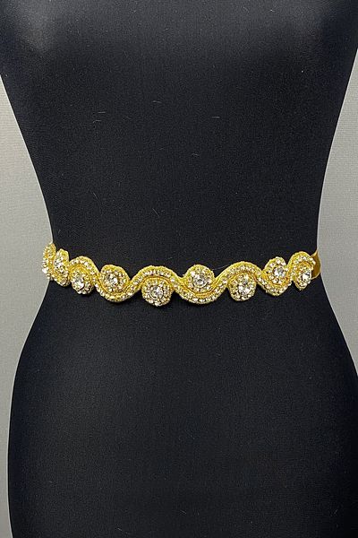 Hobigram إكسسوار فستان سهرة من Gold Color Waterway مزين بالأحجار الكريمة - حزام، تصميم أنيق